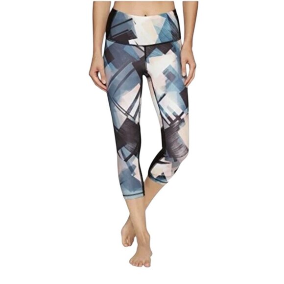 Lucy Pants - Lucy Women’s Medium Capri Om Leggings Mid-Rise Multi Geo Print Elastic Waistband